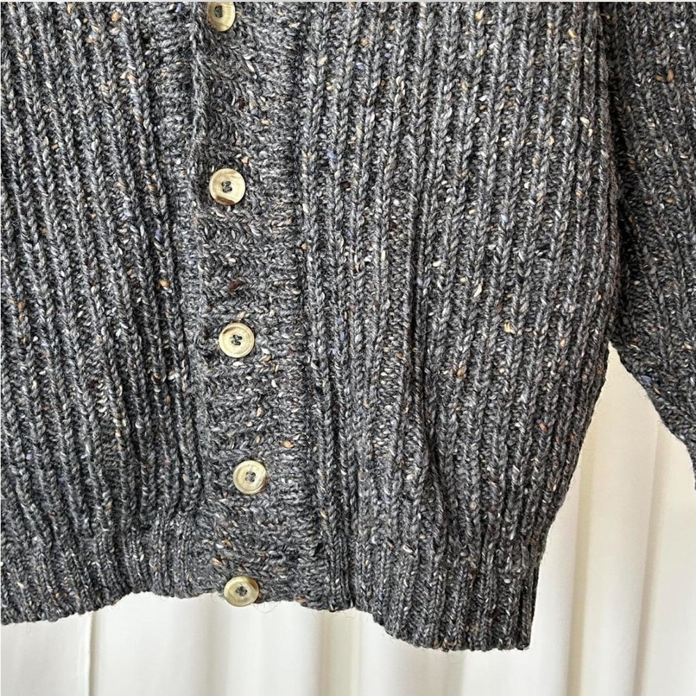 VTG 1990s Lands’ End 100% Wool Chunky Ribbed Knit Grey Speckled Grandpa Sweater - Picture 8 of 8